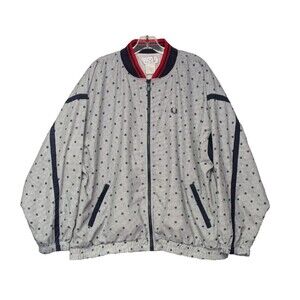 Vintage FRED PERRY White & Blue Bomber Jacket XL Tennis Ball Print Lightweight